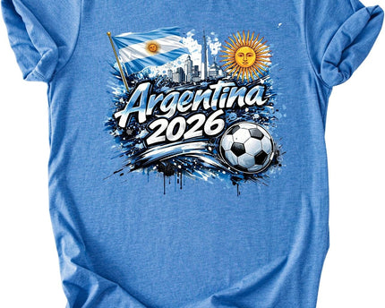 Daytee Argentina 2026 Soccer Fan T-Shirt, Football Graphic Tee for Adults, Sky Blue Sports Shirt, Sizes S-3XL