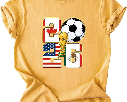 2026 World Cup Soccer Trophy Flag Graphic Tee for Women Host Nation Football Fan Shirt Match Day Gift Tournament