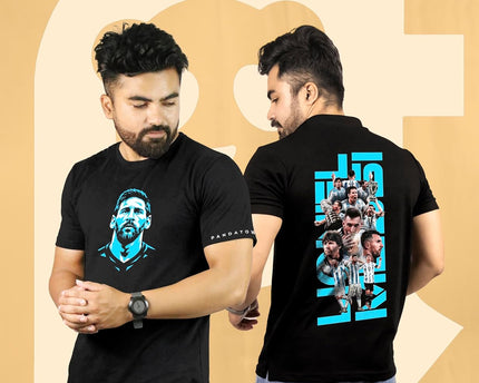 Unisex Cotton - Lionel Messi Front and Back Printed- T-Shirt Black