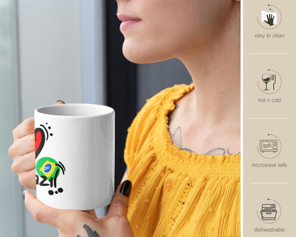 I Love Brazil Printed White Ceramic Mug Coffee Mug