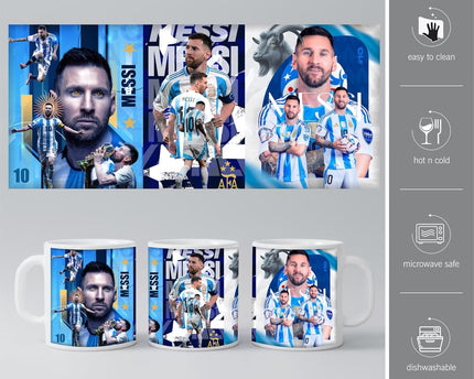 Messi Mug Blue Ceramic Coffee - Durable Design, Gift for Football Fans