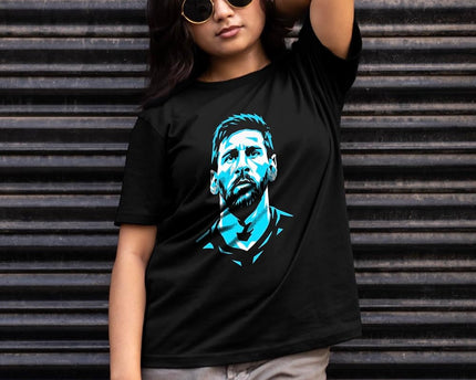 Unisex Cotton - Lionel Messi Front and Back Printed- T-Shirt Black