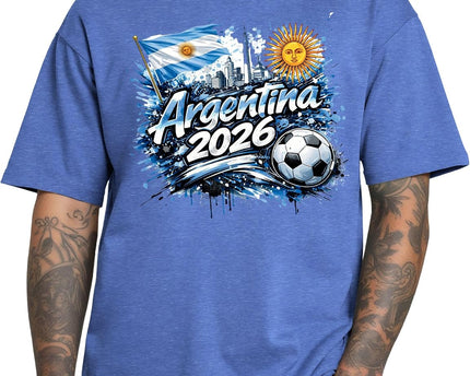 Daytee Argentina 2026 Soccer Fan T-Shirt, Football Graphic Tee for Adults, Sky Blue Sports Shirt, Sizes S-3XL