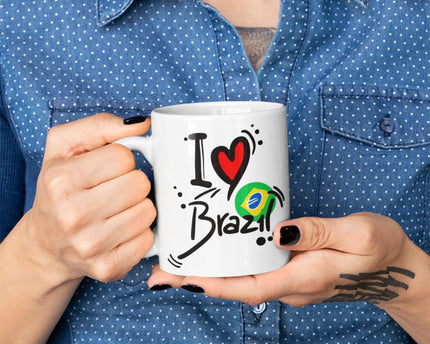 I Love Brazil Printed White Ceramic Mug Coffee Mug