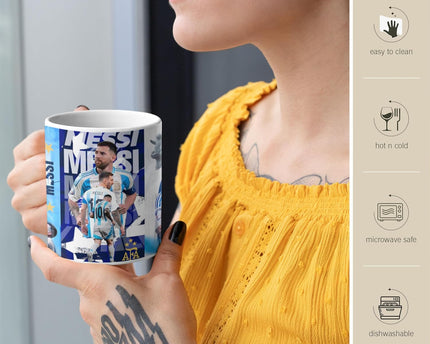 Messi Mug Blue Ceramic Coffee - Durable Design, Gift for Football Fans