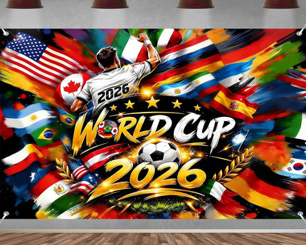 World Soccer Cup Party Decorations Backdrop, 2026 Sports Celebration Welcome Banner Soccer