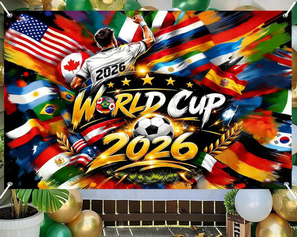 World Soccer Cup Party Decorations Backdrop, 2026 Sports Celebration Welcome Banner Soccer