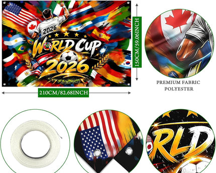 World Soccer Cup Party Decorations Backdrop, 2026 Sports Celebration Welcome Banner Soccer