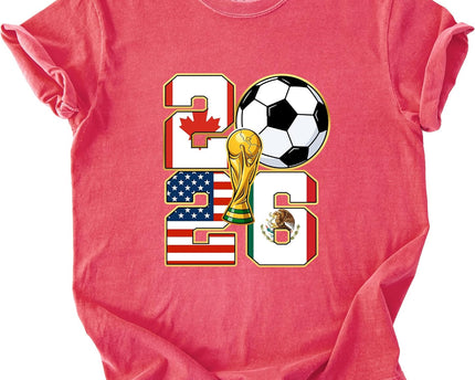 2026 World Cup Soccer Trophy Flag Graphic Tee for Women Host Nation Football Fan Shirt Match Day Gift Tournament