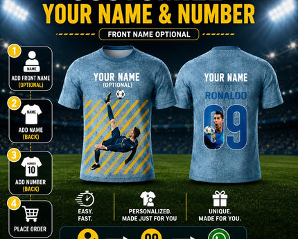 Personalized Ronaldo Inspired Sports T Shirt with Name & Number