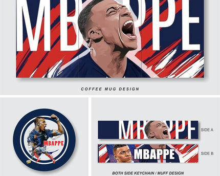 Kylian Mbappe Football Coffee Mug Keychain and Badge