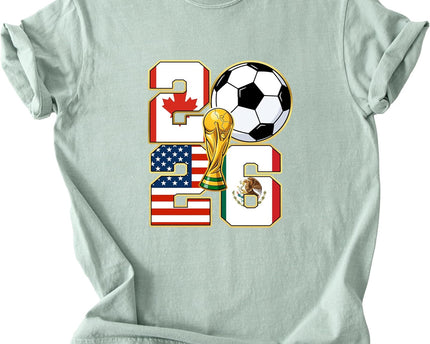 2026 World Cup Soccer Trophy Flag Graphic Tee for Women Host Nation Football Fan Shirt Match Day Gift Tournament