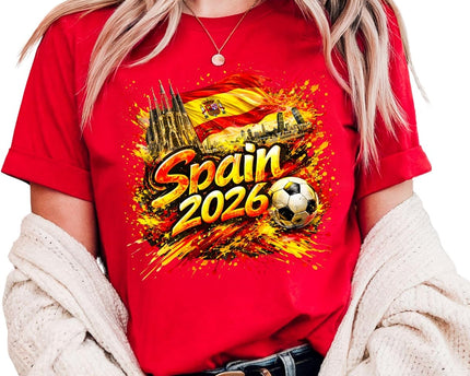 Daytee Spain 2026 Soccer Fan T-Shirt, Spain Flag Football Graphic Tee for Adults, Unisex Shirt S-3XL