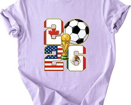 2026 World Cup Soccer Trophy Flag Graphic Tee for Women Host Nation Football Fan Shirt Match Day Gift Tournament