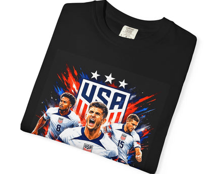USA Soccer Players Team USA T-Shirt, 2026 World Cup Back Trophy Design, USA Flag