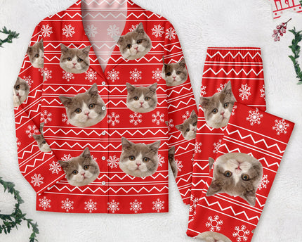 Custom Photo Christmas Cat Pajamas