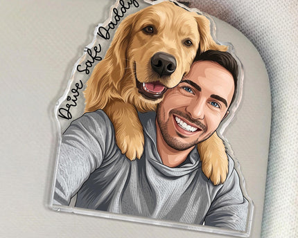 Personalized Portrait From Photo Dad And Kids Acrylic Car Visor Clip Fathers Day Gift