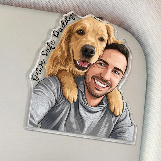 Personalized Portrait From Photo Dad And Kids Acrylic Car Visor Clip Fathers Day Gift