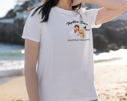 Custom Photo Together Since - T Shirt - Couple T-Shirt Anniversary Gifts For Her, Him Personalized Custom T-Shirt
