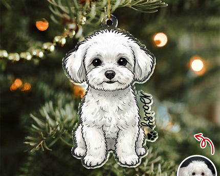 Custom Cute Dog Photo Portrait Christmas Decoration Acrylic Ornament