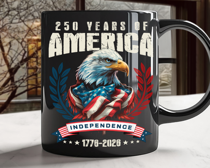 USA 250 Years Eagle Independence Day Patriotic Black Mug