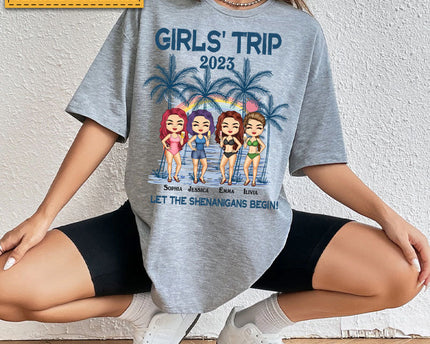 Girl's Trip Let The Shenanigans Begin - Bestie T-shirt - Gift For Bestie Best Friends - Customized T-shirt
