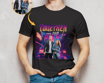 Custom Photo Personalized T Shirt - Together Since Hip Hop Retro Style - Birthday, Anniversary Gift For Couple