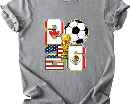 2026 World Cup Soccer Trophy Flag Graphic Tee for Women Host Nation Football Fan Shirt Match Day Gift Tournament
