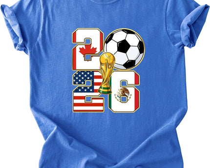 2026 World Cup Soccer Trophy Flag Graphic Tee for Women Host Nation Football Fan Shirt Match Day Gift Tournament
