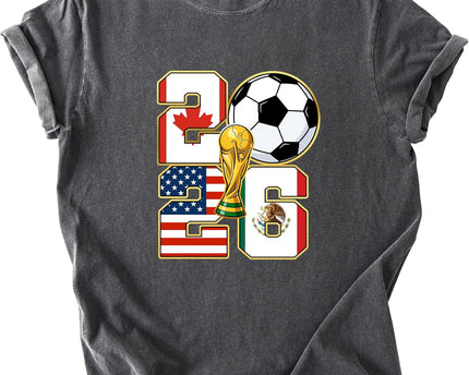 2026 World Cup Soccer Trophy Flag Graphic Tee for Women Host Nation Football Fan Shirt Match Day Gift Tournament