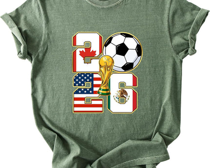 2026 World Cup Soccer Trophy Flag Graphic Tee for Women Host Nation Football Fan Shirt Match Day Gift Tournament
