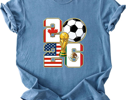 2026 World Cup Soccer Trophy Flag Graphic Tee for Women Host Nation Football Fan Shirt Match Day Gift Tournament