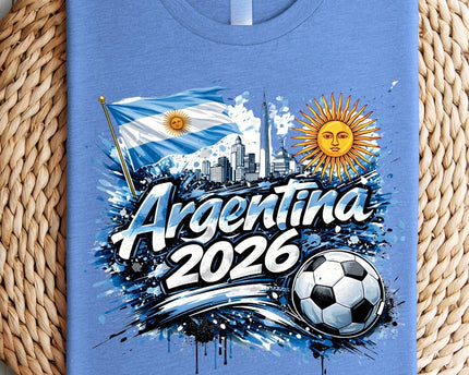 Daytee Argentina 2026 Soccer Fan T-Shirt, Football Graphic Tee for Adults, Sky Blue Sports Shirt, Sizes S-3XL