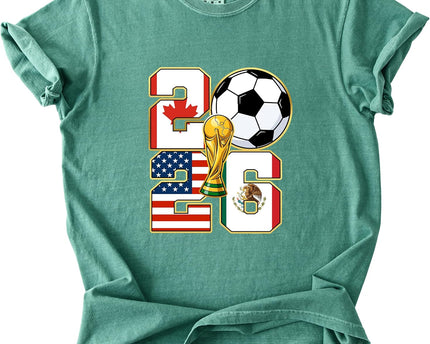 2026 World Cup Soccer Trophy Flag Graphic Tee for Women Host Nation Football Fan Shirt Match Day Gift Tournament
