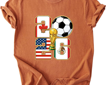 2026 World Cup Soccer Trophy Flag Graphic Tee for Women Host Nation Football Fan Shirt Match Day Gift Tournament