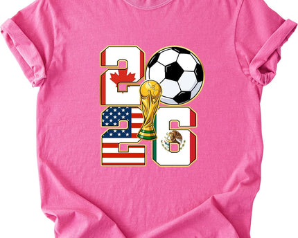 2026 World Cup Soccer Trophy Flag Graphic Tee for Women Host Nation Football Fan Shirt Match Day Gift Tournament