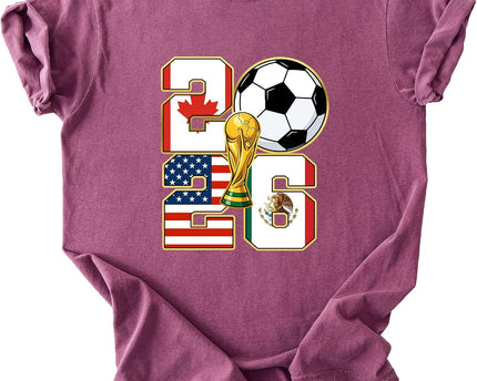 2026 World Cup Soccer Trophy Flag Graphic Tee for Women Host Nation Football Fan Shirt Match Day Gift Tournament