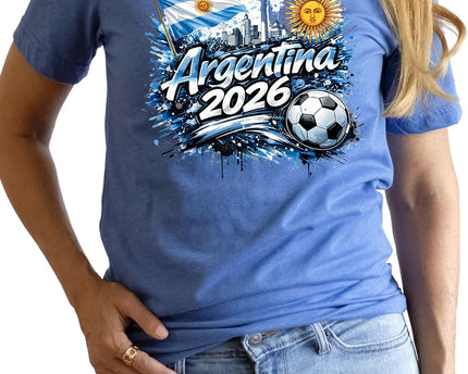 Daytee Argentina 2026 Soccer Fan T-Shirt, Football Graphic Tee for Adults, Sky Blue Sports Shirt, Sizes S-3XL
