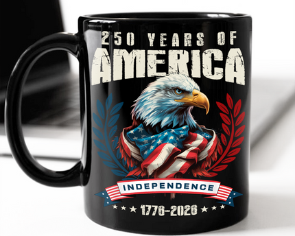USA 250 Years Eagle Independence Day Patriotic Black Mug