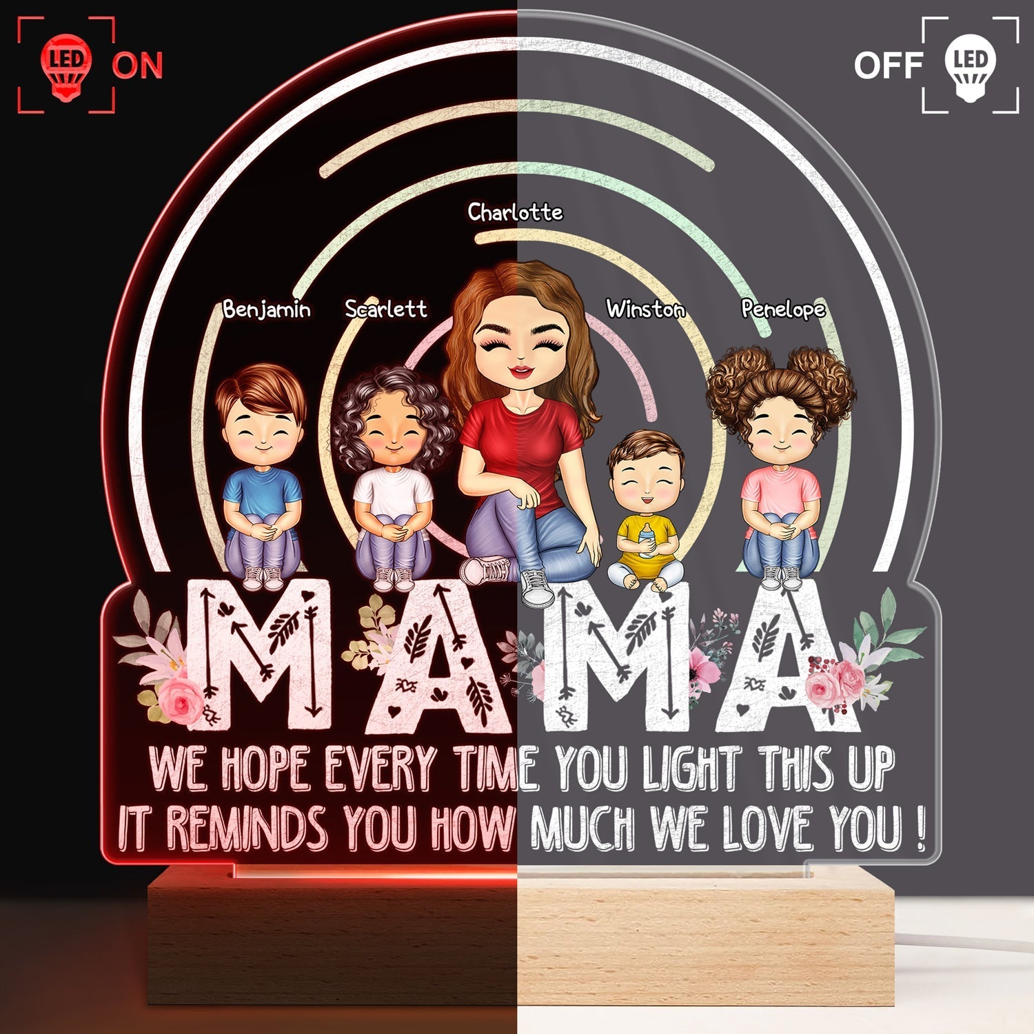 We Hope Every Time You Light This Up - Personalized Custom 3D Led Light Wooden Base