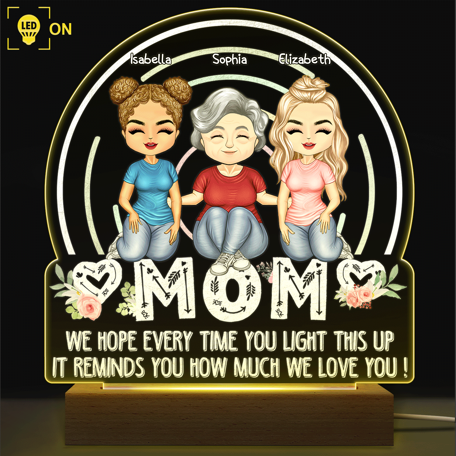We Hope Every Time You Light This Up - Personalized Custom 3D Led Light Wooden Base