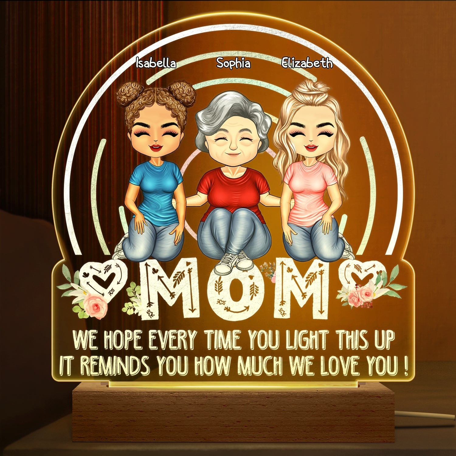 We Hope Every Time You Light This Up - Personalized Custom 3D Led Light Wooden Base