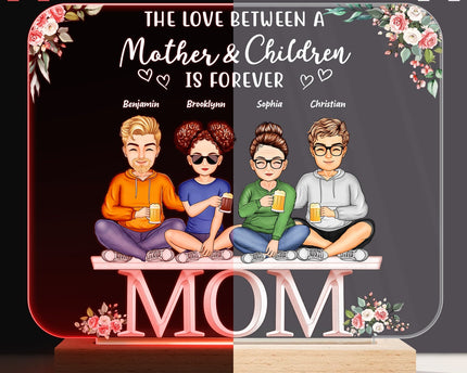 Mother And Daughters Sons Children From The Start - Personalized Custom 3D Led Light Wooden Base