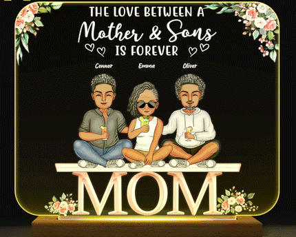 Mother And Daughters Sons Children From The Start - Personalized Custom 3D Led Light Wooden Base