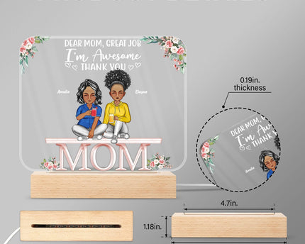 Mother And Daughters Sons Children From The Start - Personalized Custom 3D Led Light Wooden Base