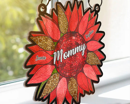 Nana Auntie Mom Family Sunflower - Personalized Window Hanging Suncatcher Ornament