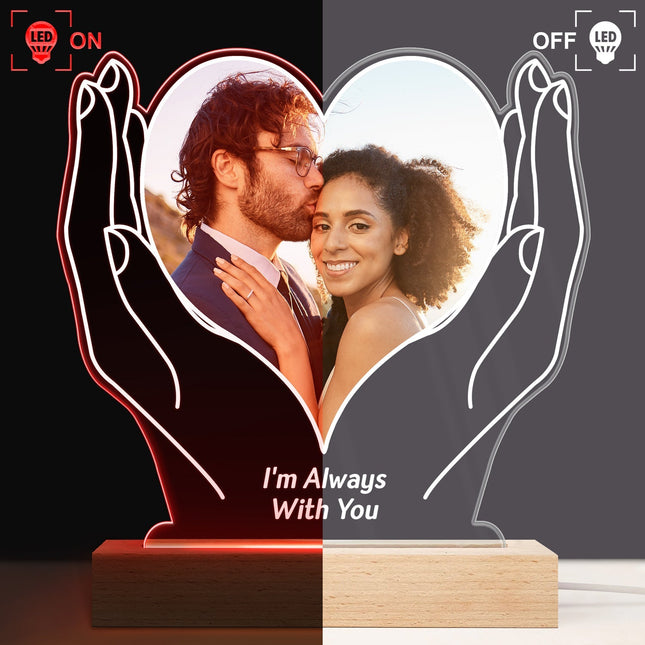 Custom Photo Forever Love - Personalized 3D Led Light Wooden Base