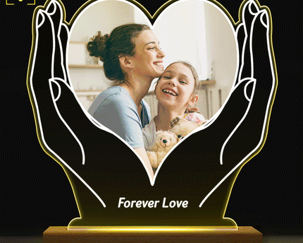 Custom Photo Forever Love - Personalized 3D Led Light Wooden Base