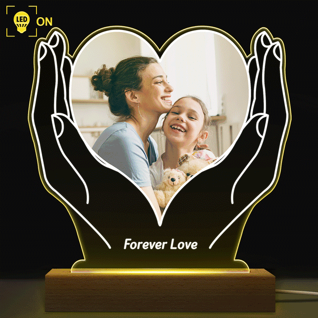 Custom Photo Forever Love - Personalized 3D Led Light Wooden Base