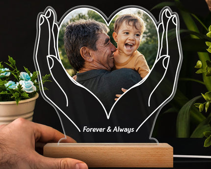 Custom Photo Forever Love - Personalized 3D Led Light Wooden Base
